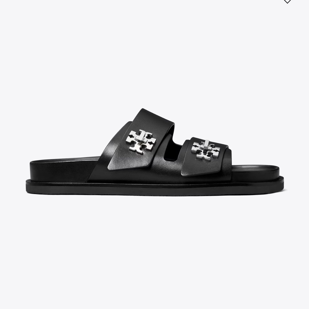 Tory Burch Black Turnlock Sport Slides with Silver Accents - Picture 3 of 6